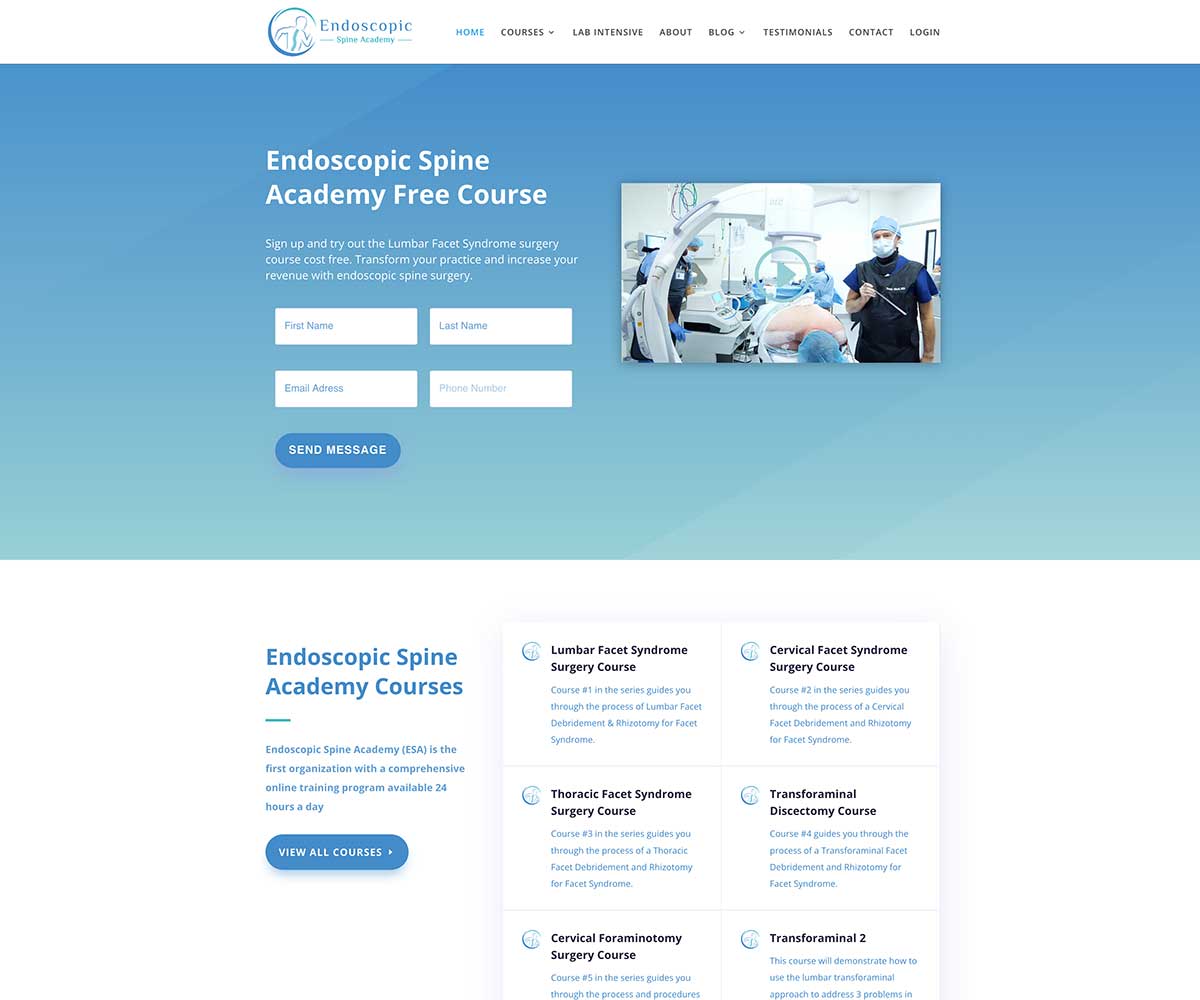 Spine surgery course website header